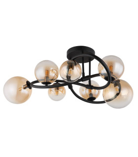 Tuberius Multi Arm Semi Flush Ceiling Lamp Matt Black Amber Glass Shade 7x G9 3000K-2