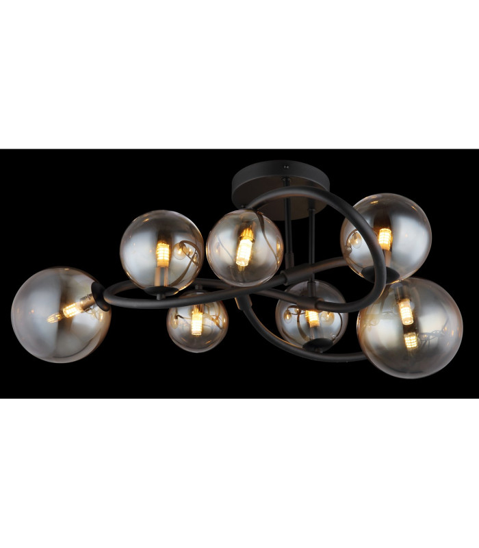 Tuberius Multi Arm Semi Flush Ceiling Lamp Matt Black Amber Glass Shade 7x G9 3000K-3
