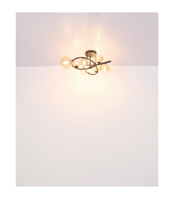Tuberius Multi Arm Semi Flush Ceiling Lamp Matt Black Amber Glass Shade 7x G9 3000K-5