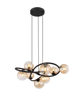 Tuberius Globe Pendant Ceiling Light Matt Black Amber Glass Shade 8x G9 3000K-1