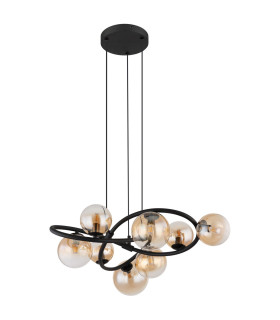 Tuberius Globe Pendant Ceiling Light Matt Black Amber Glass Shade 8x G9 3000K-2