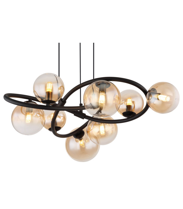 Tuberius Globe Pendant Ceiling Light Matt Black Amber Glass Shade 8x G9 3000K-3