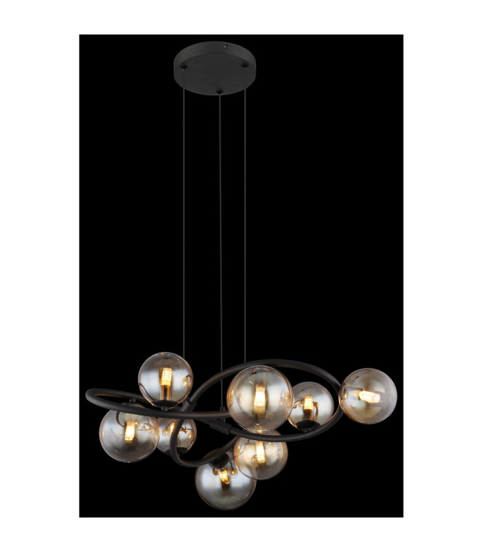 Tuberius Globe Pendant Ceiling Light Matt Black Amber Glass Shade 8x G9 3000K-4