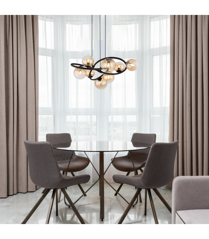 Tuberius Globe Pendant Ceiling Light Matt Black Amber Glass Shade 8x G9 3000K-5