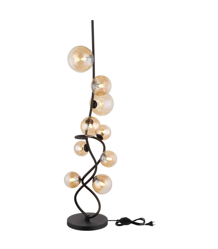 Tuberius Floor Lamp Matt Black Amber Glass Shade 9x G9 3000K-4