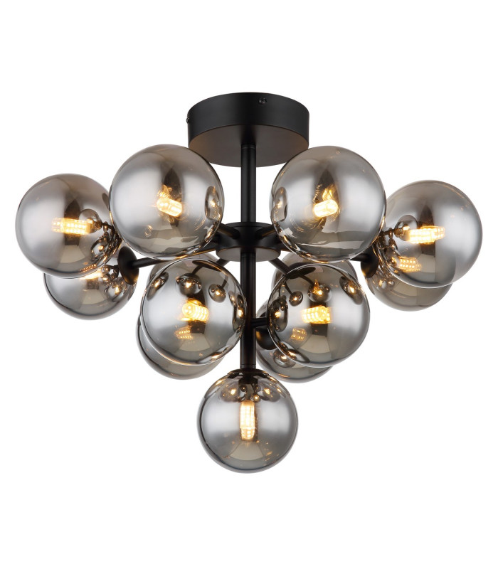 Grappy Globe Ceiling Light Matt Black Balls Smoke Glass Shade 13x G9-1