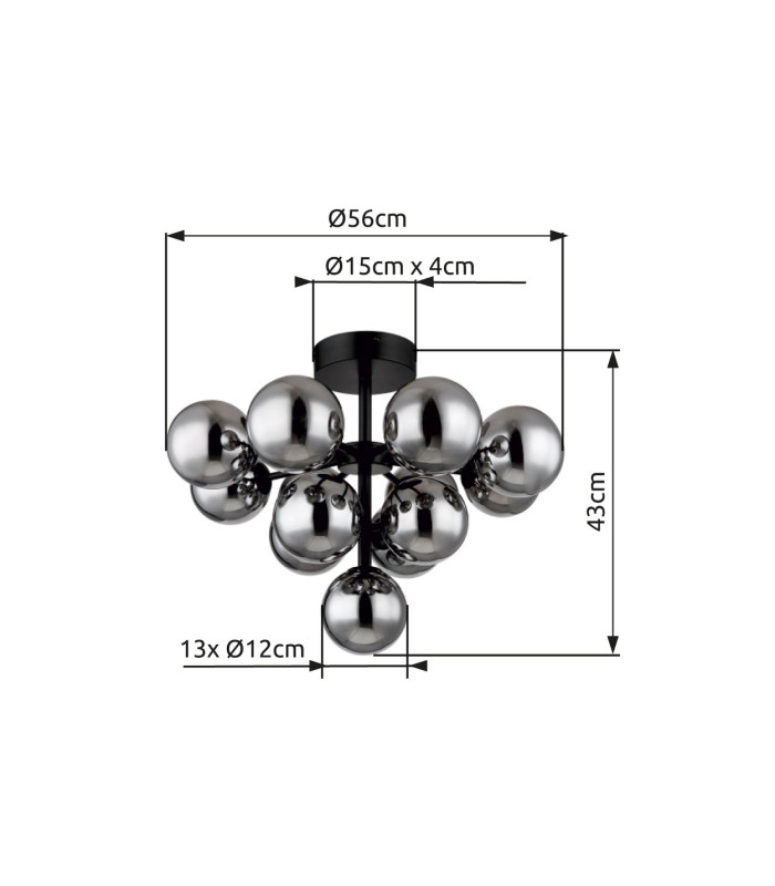 Grappy Globe Ceiling Light Matt Black Balls Smoke Glass Shade 13x G9-5