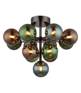 Grappy Globe Ceiling Light Gunmetal Balls Colorful Glass Shade 13x G9-1