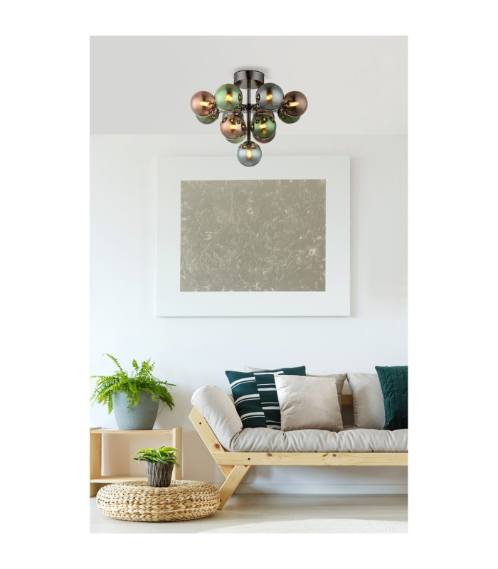 Grappy Globe Ceiling Light Gunmetal Balls Colorful Glass Shade 13x G9-3