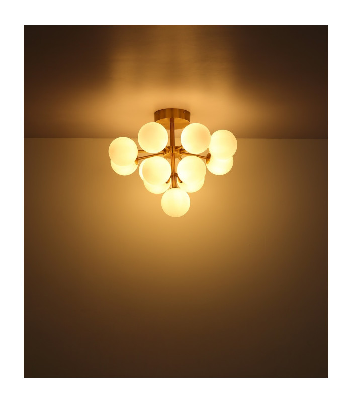 Grappy Globe Ceiling Light Gold Colours Matt Balls Opal Glass Shade 13x G9-3
