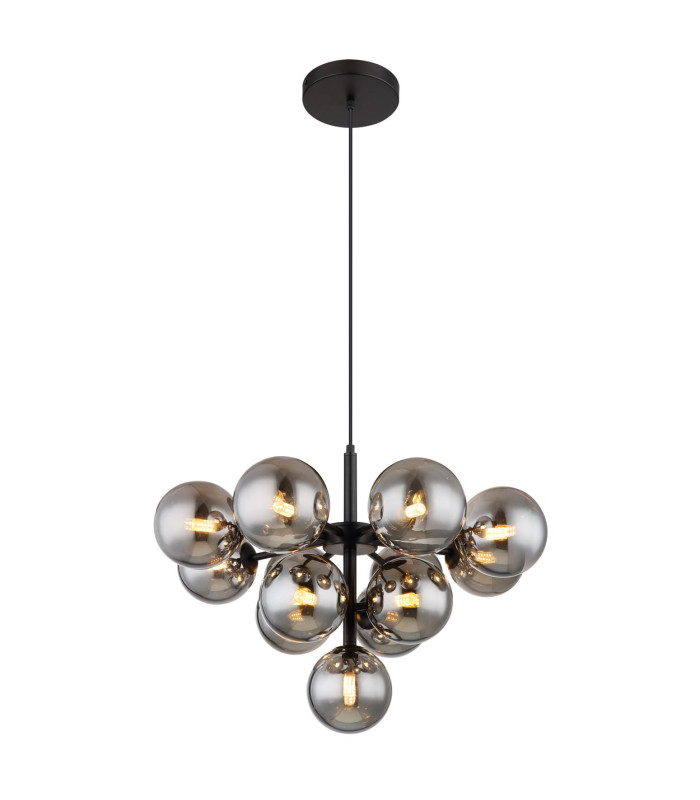 Grappy Globe Pendant Ceiling Light Matt Black Balls Smoke Glass Shade 13x G9-1