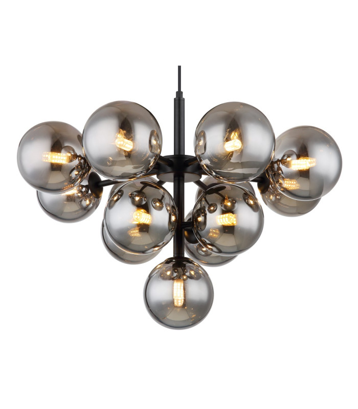 Grappy Globe Pendant Ceiling Light Matt Black Balls Smoke Glass Shade 13x G9-3
