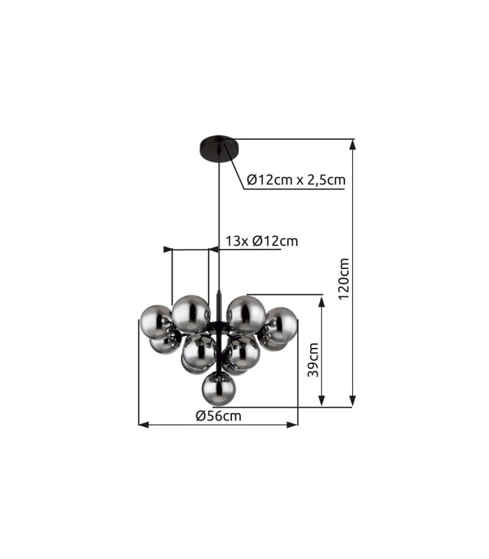 Grappy Globe Pendant Ceiling Light Matt Black Balls Smoke Glass Shade 13x G9-6