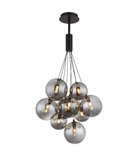 Ballgi Globe Pendant Ceiling Light Matt Black Balls Smoke Glass Shade 9x G9-1