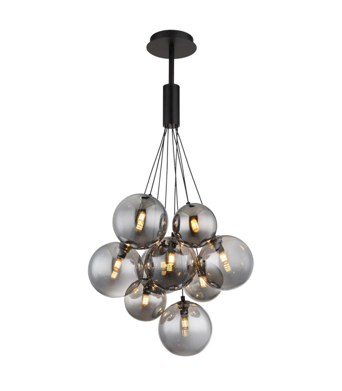 Ballgi Globe Pendant Ceiling Light Matt Black Balls Smoke Glass Shade 9x G9-1