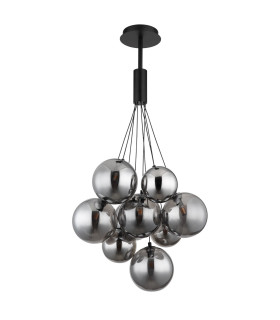 Ballgi Globe Pendant Ceiling Light Matt Black Balls Smoke Glass Shade 9x G9-2
