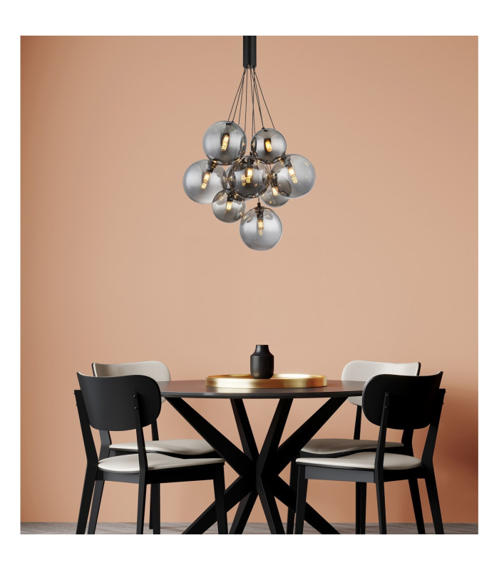 Ballgi Globe Pendant Ceiling Light Matt Black Balls Smoke Glass Shade 9x G9-3