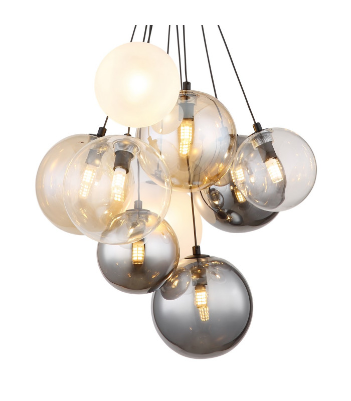 Ballgi Globe Pendant Ceiling Light Matt Black Balls Glass Shade 9x G9-3