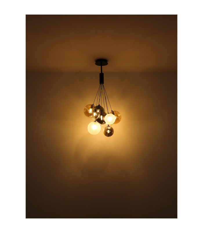 Ballgi Globe Pendant Ceiling Light Matt Black Balls Glass Shade 9x G9-5
