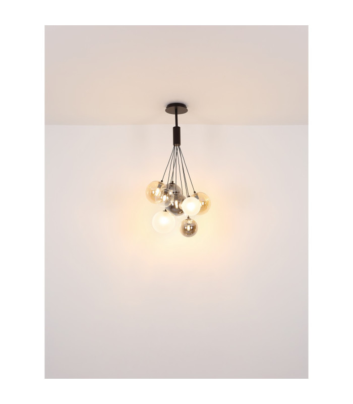Ballgi Globe Pendant Ceiling Light Matt Black Balls Glass Shade 9x G9-6