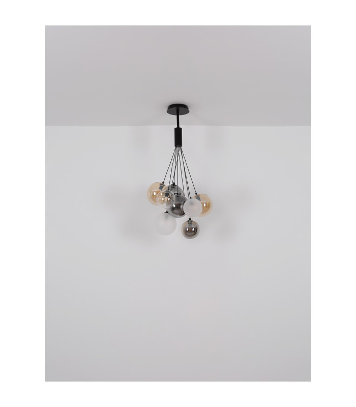 Ballgi Globe Pendant Ceiling Light Matt Black Balls Glass Shade 9x G9-7