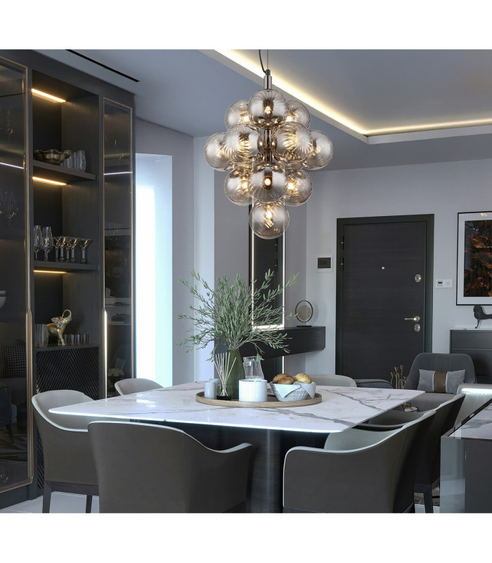 Conor Globe Pendant Ceiling Light Gunmetal Balls Smoke Glass Shade 13x G9-5
