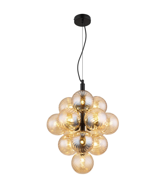 Conor Globe Pendant Ceiling Light Matt Black Balls Amber Glass Shade 13x G9-1