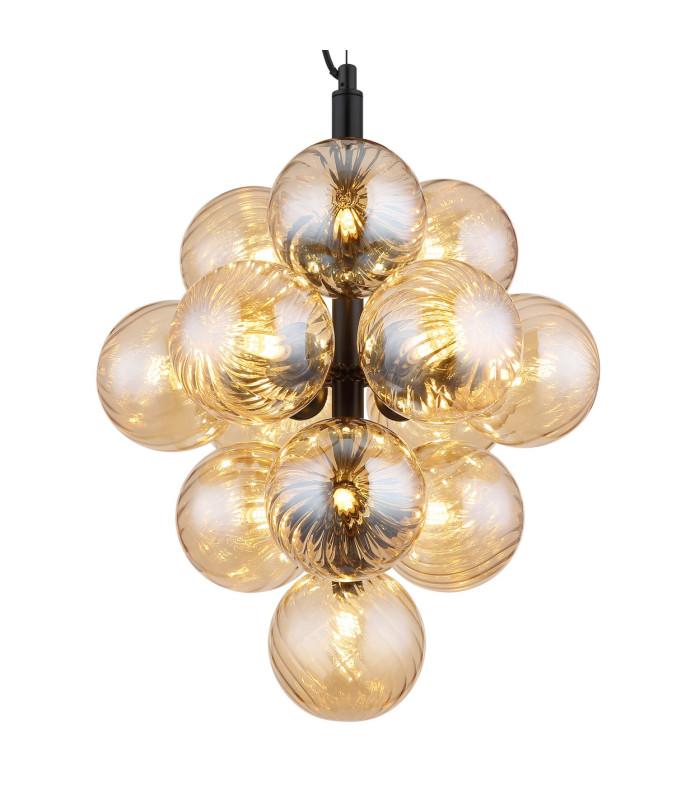 Conor Globe Pendant Ceiling Light Matt Black Balls Amber Glass Shade 13x G9-3