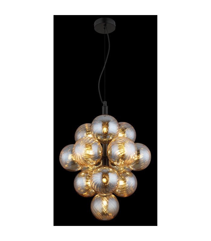 Conor Globe Pendant Ceiling Light Matt Black Balls Amber Glass Shade 13x G9-4