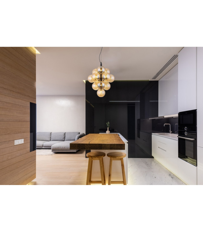 Conor Globe Pendant Ceiling Light Matt Black Balls Amber Glass Shade 13x G9-5