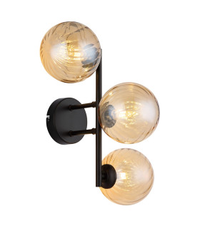 Conor Globe Wall Lights Matt Black Balls Amber Glass Shade 3x G9-1