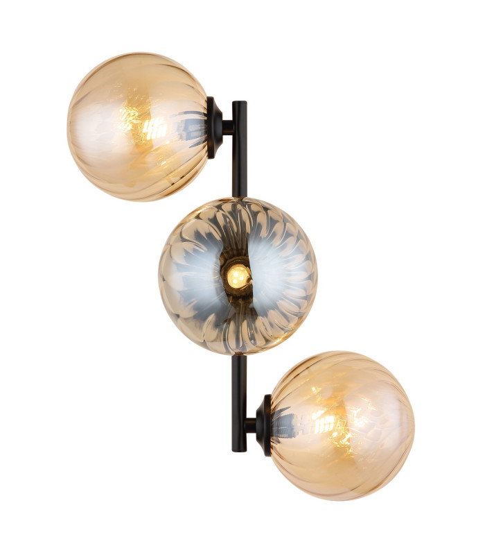 Conor Globe Wall Lights Matt Black Balls Amber Glass Shade 3x G9-3