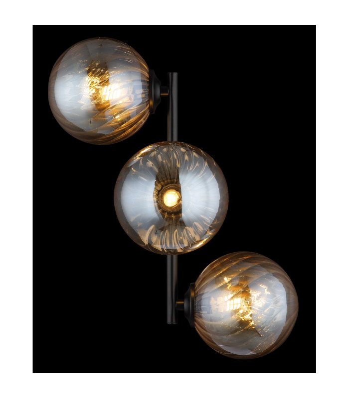 Conor Globe Wall Lights Matt Black Balls Amber Glass Shade 3x G9-5