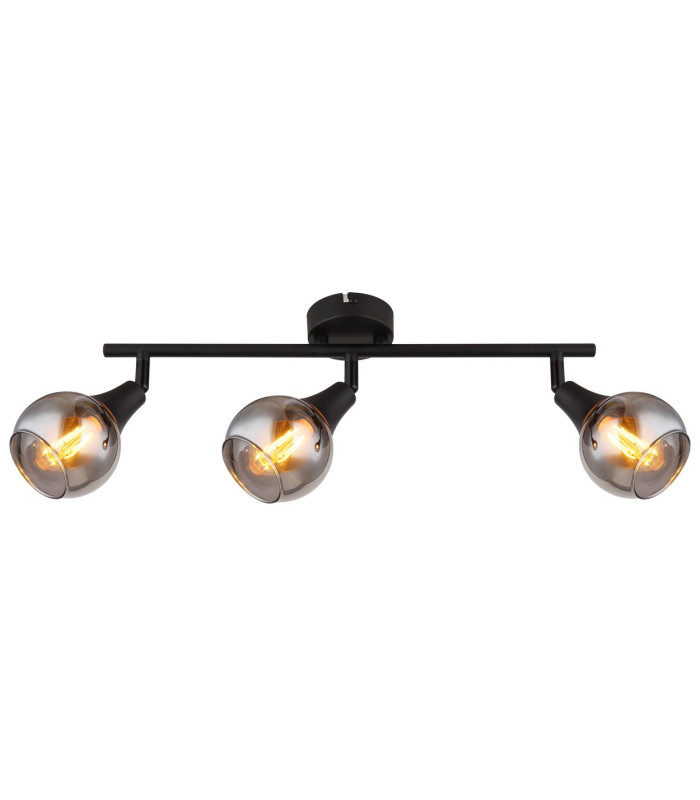 Glyptar Ceiling Spotlight Bar Matt Black Smoke Glass Shade 3x E14-3
