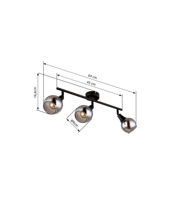 Glyptar Ceiling Spotlight Bar Matt Black Smoke Glass Shade 3x E14-5