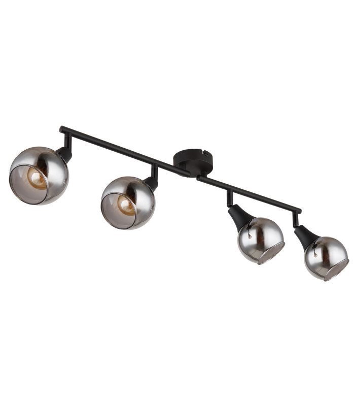 Glyptar Ceiling Spotlight Bar Matt Black Smoke Glass Shade 4x E14-2