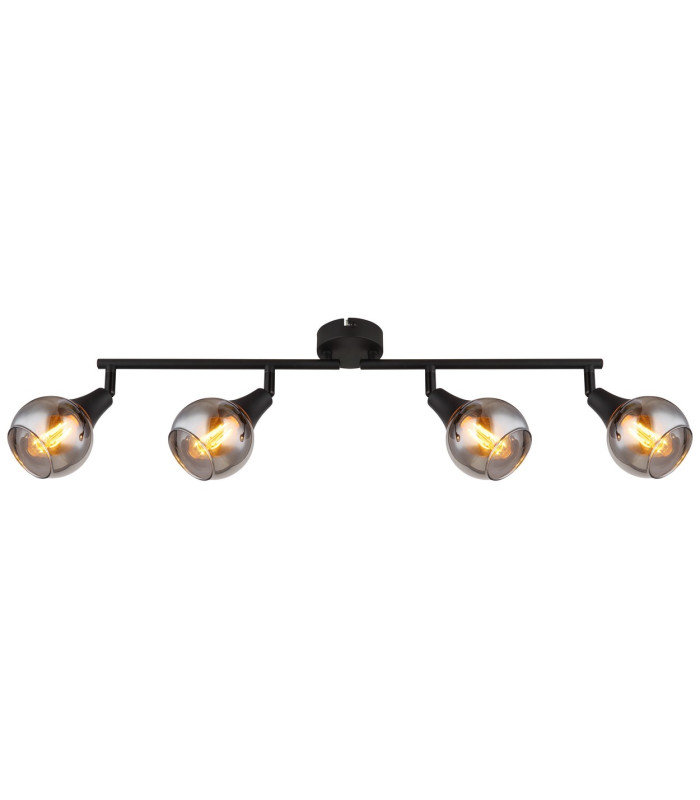 Glyptar Ceiling Spotlight Bar Matt Black Smoke Glass Shade 4x E14-3