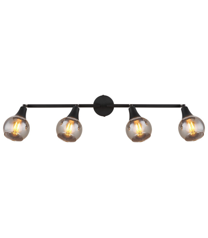 Glyptar Ceiling Spotlight Bar Matt Black Smoke Glass Shade 4x E14-4