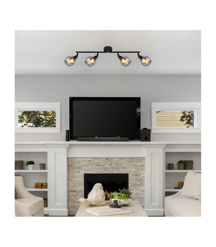 Glyptar Ceiling Spotlight Bar Matt Black Smoke Glass Shade 4x E14-6
