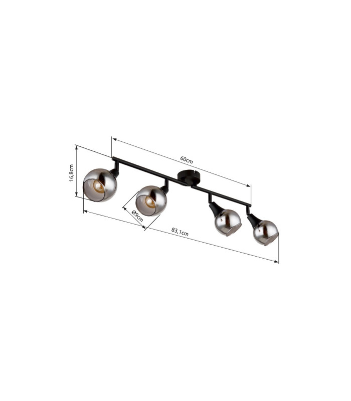 Glyptar Ceiling Spotlight Bar Matt Black Smoke Glass Shade 4x E14-7