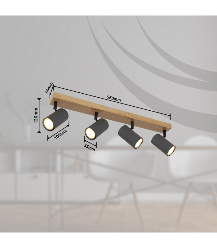 Robby Ceiling Spotlight Bar Wood Look 4x GU10-7