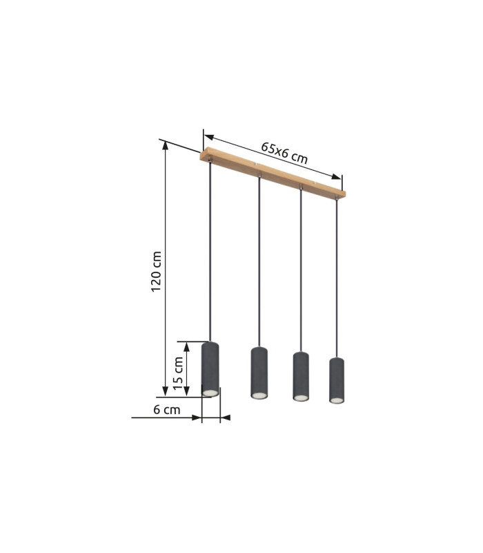 Robby Bar Pendant Ceiling Light Wood Look Dark 4x GU10-6