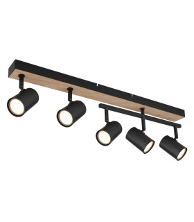 Robby Ceiling Spotlight Bar Matt Black Wood Effect 5x GU10-1