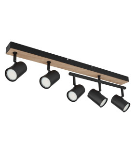 Robby Ceiling Spotlight Bar Matt Black Wood Effect 5x GU10-2