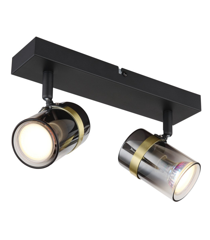 Trabby Twin Ceiling Spotlight Matt Black Smoke Glass Shade 2x GU10-1