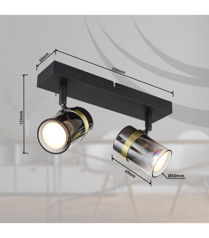 Trabby Twin Ceiling Spotlight Matt Black Smoke Glass Shade 2x GU10-11