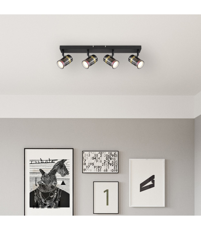 Trabby Ceiling Spotlight Bar Matt Black Smoke Glass Shade 4x GU10-11
