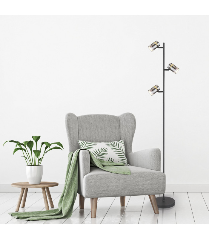 Trabby Multi Arm Floor Lamp Matt Black Smoke Glass Shade 3x GU10-9