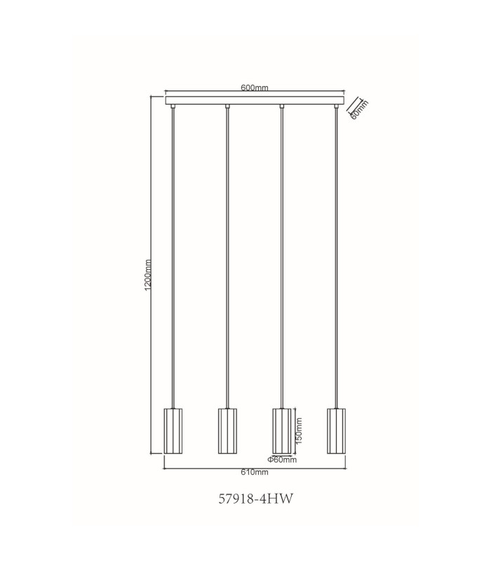 James Bar Pendant Ceiling Light White Matt 4x GU10-8