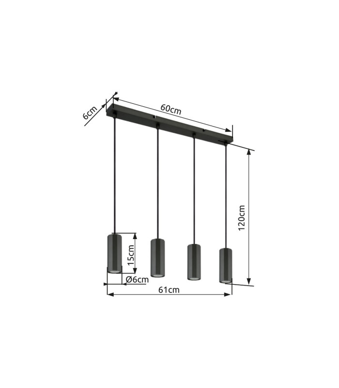 James Bar Pendant Ceiling Light Grey Matt 4x GU10-9